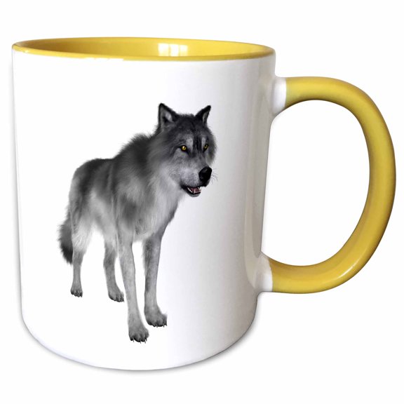 3drose, Grey Wolf, 11oz Two-tone Yellow Mug