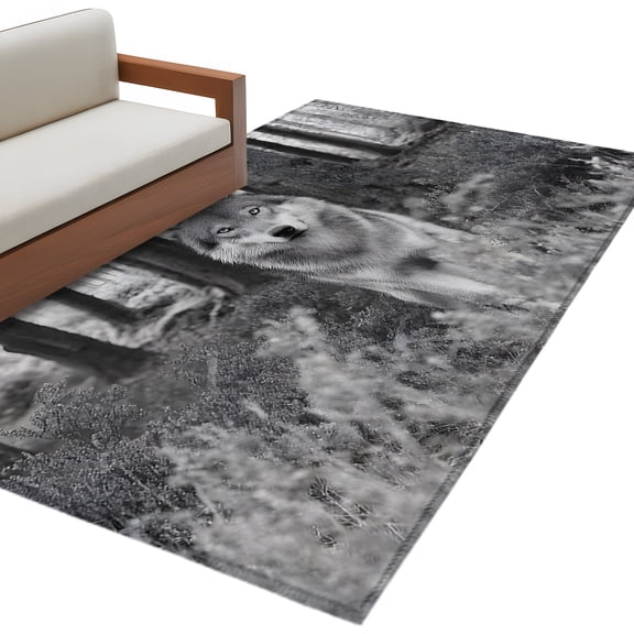 Grey Wolf Area Rug 3x5 Washable Rug Non Slip Forest Animal Woodland Trail Large Area Rug Indoor Floor Carpet for Entryway Bedroom Kitchen Living Room Home Office Dining Room Nursery
