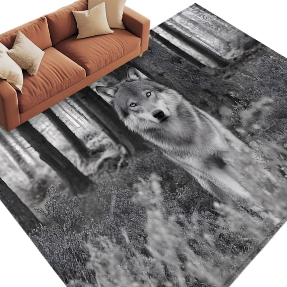 Grey Wolf Area Rug 5x7 Washable Rug Non Slip Forest Animal Woodland Trail Large Area Rug Soft Stainresistant Indoor Floor Carpet for Living Room Bedroom Home Office Dining Room Nursery