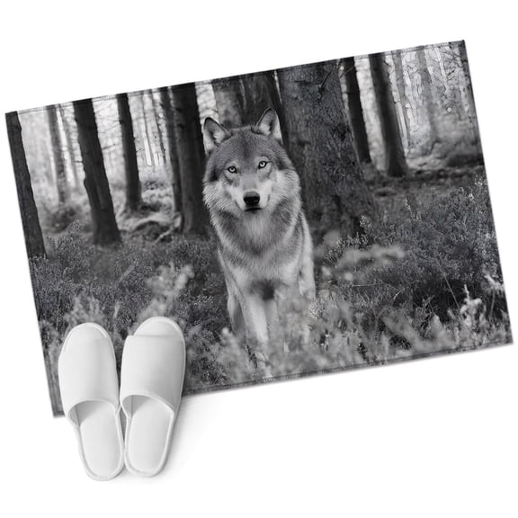 Grey Wolf Bathroom Rug Washable 2x3 Entryway Rug Non Slip Forest Animal Woodland Trail Front Door Mat Low Pile Indoor Doormat Throw Floor Carpet for Kitchen Bedroom Entrance