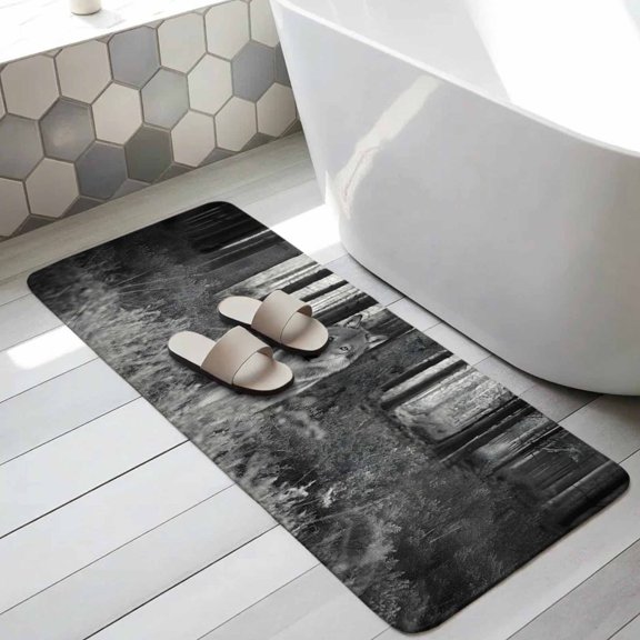 Grey Wolf Bathroom Runner Rugs Non Slip Washable Absorbent Narrow Long Bath Mat Forest Animal Woodland Trail Runner Rugs for Kitchen Hallway Bedroom Laundry Study Room 19.7"x63"