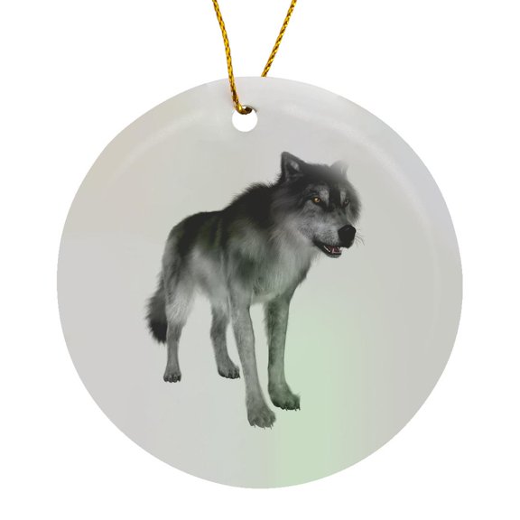 3drose, Grey Wolf, Circle Porcelain Ornament