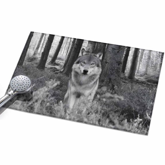 Grey Wolf Entryway Rug 2x3ft Washable Non Slip Bathroom Rug Low Pile Soft Indoor Floor Front Door Mat Forest Animal Woodland Trail Rectangle Area Rugs Carpet for Kitchen Office Dining Room Home