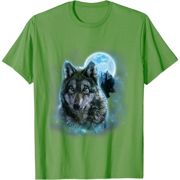 Grey Wolf Hunting Ground Icy Moon Forest Galaxy Unisex T-Shirt for Men Women Kids Toddler,Lime Color,Size YS