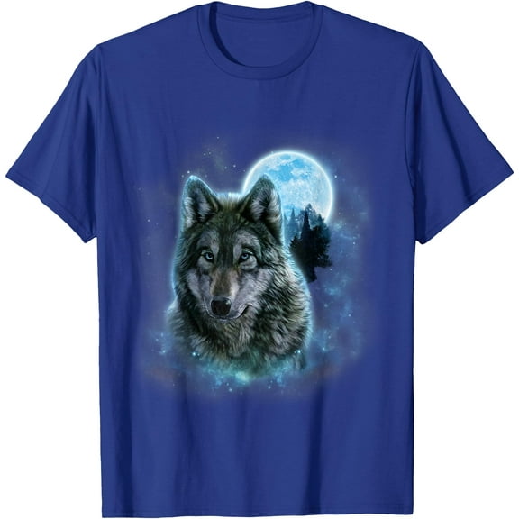 Grey Wolf Hunting Ground Icy Moon Forest Galaxy Unisex T-Shirt for Men Women Kids Toddler,Royal Blue Color,Size YS