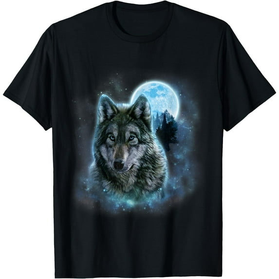 Grey Wolf Hunting Ground Icy Moon Forest Galaxy Unisex T-Shirt for Men Women Kids Toddler