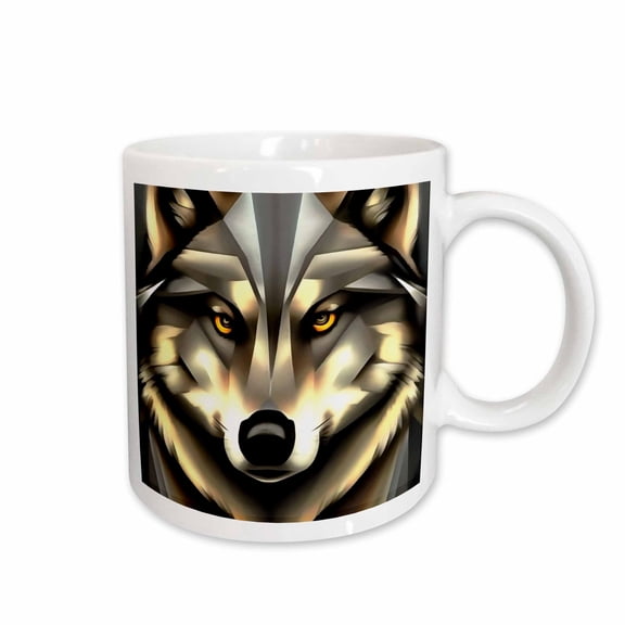 3drose, Grey Wolf in Geometric Art Style, 11oz Mug