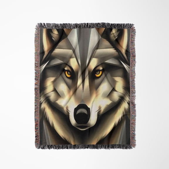 Grey Wolf In Geometric Art Style, Woven Blanket