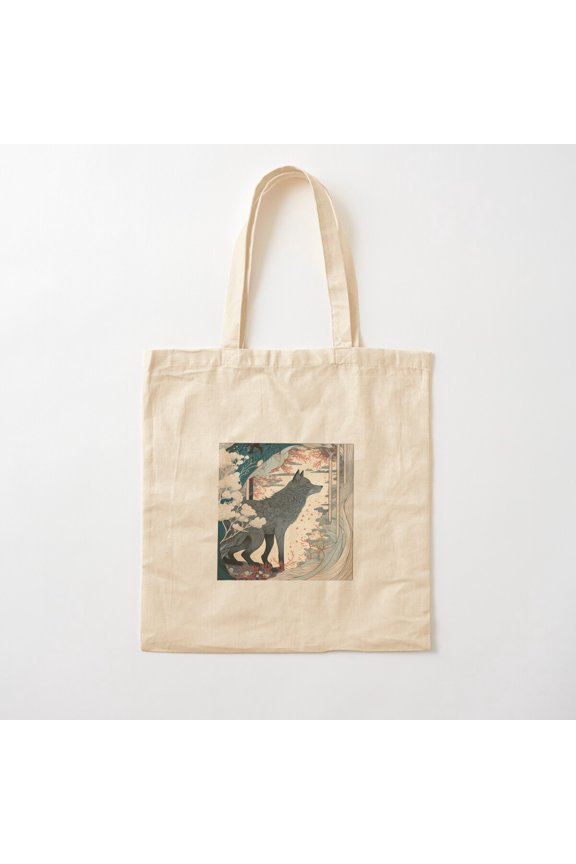 Grey Wolf In The Woods Canvas Canvas Tote Bags, Reusable Shopping Bag