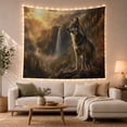 thumbnail image 1 of Grey Wolf Stands With Atop Rugged Rocky Outcrop, Mystical Fantasy for Space Lovers, Galaxy Room Decor, Thanksgiving Hostess Gift, Tapestry Wall Hanging for Bedroom and Dorm, 1 of 7