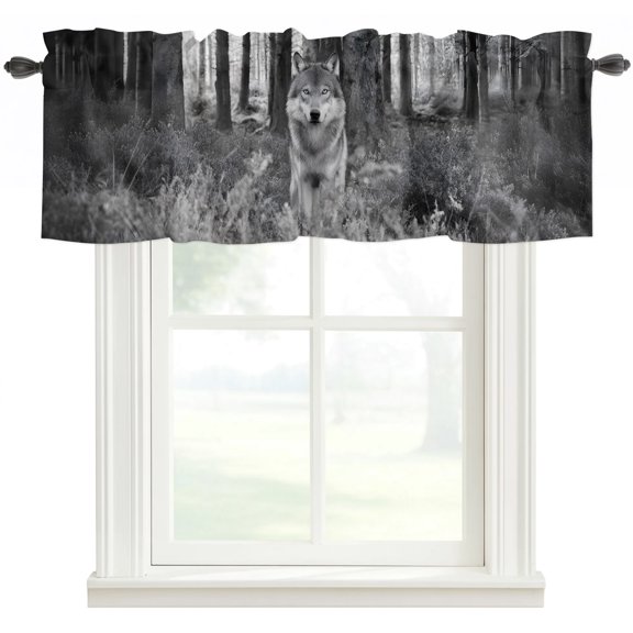 Grey Wolf Valances for Windows Farmhouse Kitchen Curtains Valances Rod Pocket Valance Curtains for Kitchen Windows Forest Animal Woodland Trail Window Valances for Bathroom Bedroom 54"x18"