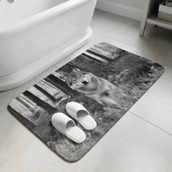 Grey Wolf Washable Area Rugs for Living Room Bedroom, Large Non Slip Indoor Floor Carpet Absorbent Low Pile Forest Animal Woodland Trail Door Mat Rugs for Bathroom Entryway 47.2"x63"