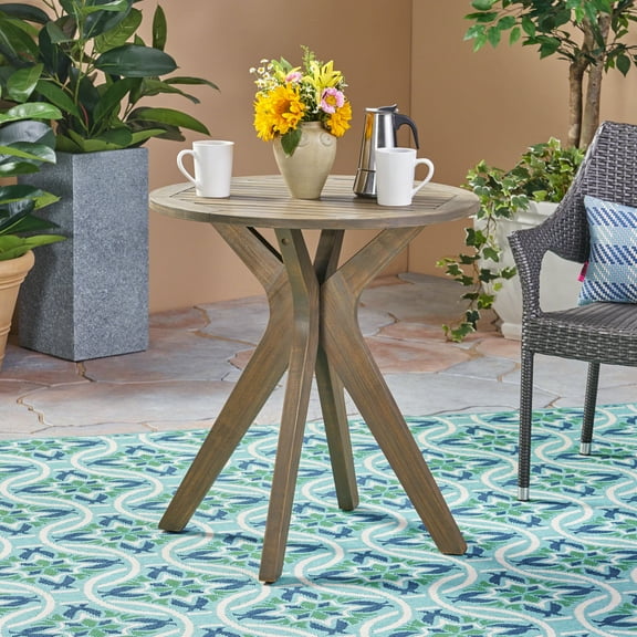 Grey Wood Bistro Table 27.5", For A Stylish Outdoor Gathering, Round 27.5" Patio, Finish With Cross-base Design