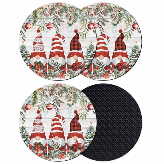 Grey Wood Christmas Coasters Set of 4, Absorbent Coasters for Drinks, Gnomes Xmas Tree Poinsettia Eucalyptus Coaster for Desk Coffee Table Protection, Home Decor House Warming Gifts 4"