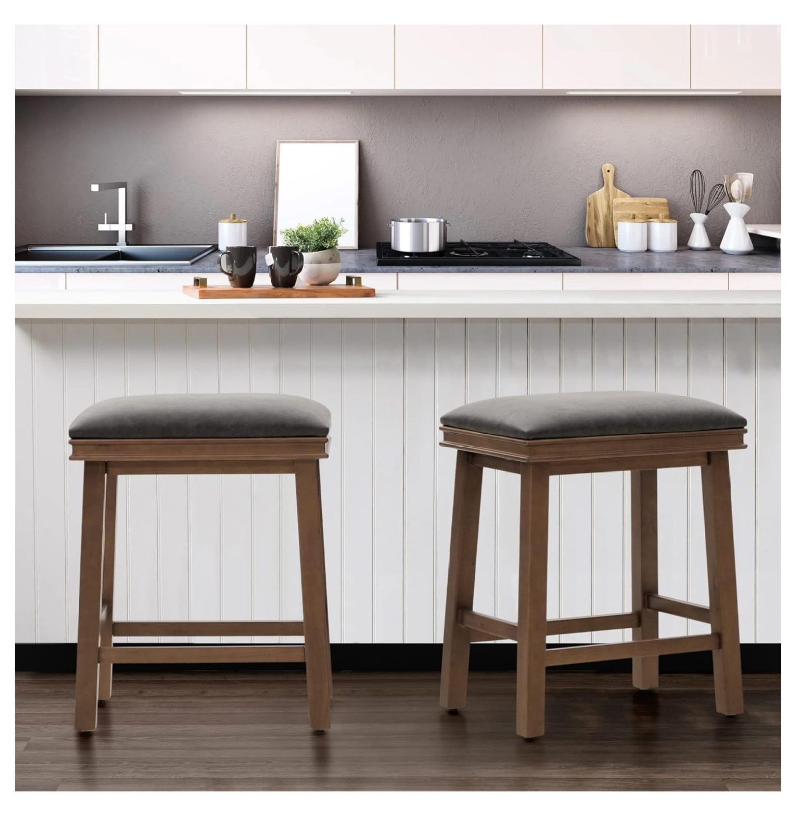 Grey Wood Clearance Bar Stools Set of 2 for Kitchen Counter Counter ...