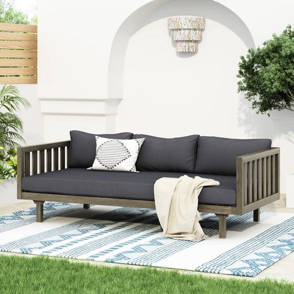 Grey Wood And Cushion Daybed 3 Seater - Construction Beautiful Slat Paneling Water- Fabric 68.72”w X 31.26”d 23.53”h Assembly Necessary In Finish For Outdoor Durability Paneled Seat Included