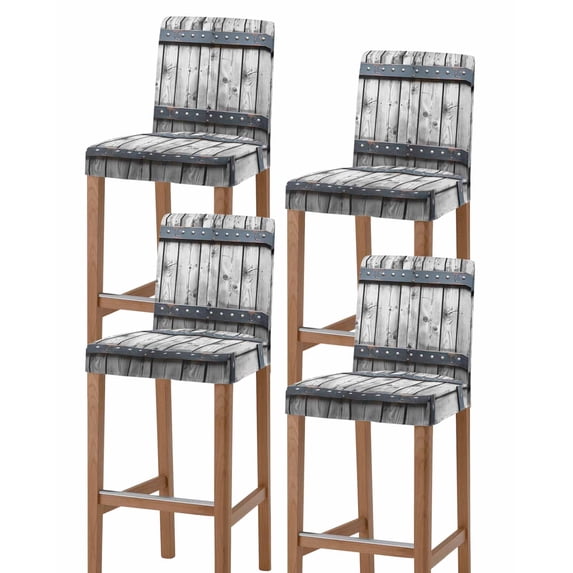Grey Wood Grain Bar Stool Covers Set of 4, Country Vintage Barn Door Rustic Lodge Stretch Washable Bar Chair Covers with Backs, Removable Pub Counter Height Chair Cover for Kitchen Dining Room Cafe