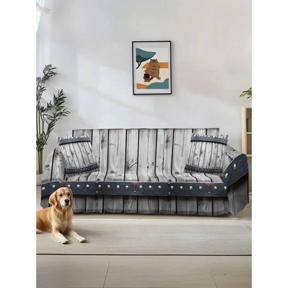 Grey Wood Grain Couch Cover for Dogs, Country Vintage Barn Door Rustic Lodge Washable Sofa Covers Slipcover for Pets Dogs Futon Cover, Couch Recliner Covers, Oversized Chair Slipcover 71"x91"