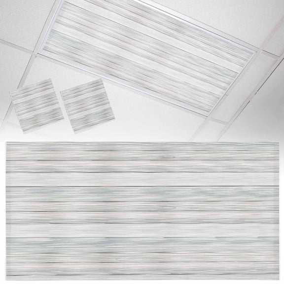 Grey Wood Grain Fluorescent Light Covers Vintage White Mottled Board Texture Farmhouse Magnetic Light Filters Ceiling Lighting Panel Shade for Classroom Office Home 2 x 4 ft, 2 Pack
