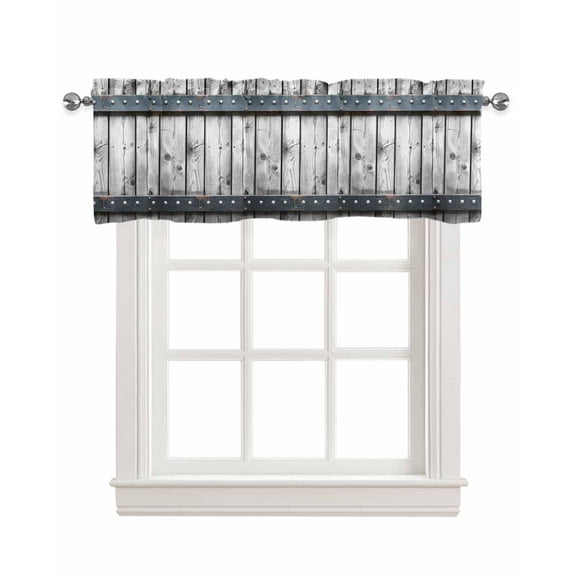 Grey Wood Grain Kitchen Valances for Windows Farmhouse Linen Window Valance Curtain for Living Room Window Treatment Country Vintage Barn Door Rustic Lodge Valance Rod Pocket Topper, 60 x 18 Inch