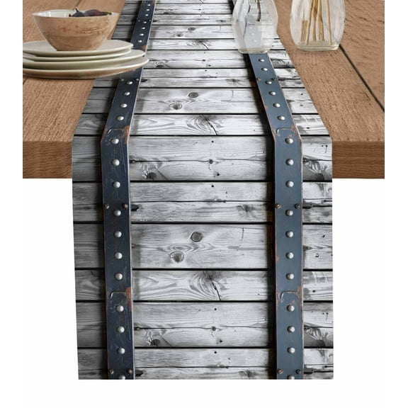 Grey Wood Grain Table Runner Country Vintage Barn Door Rustic Lodge Tablerunners 13 x 48 Inch, Table Decorations Tabletop Scarf for Summer Gathering Holiday Farmhouse Kitchen Dining Decor