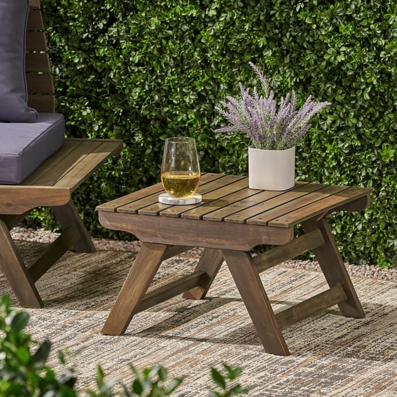 Grey Wood Outdoor Furniture, 19.66”w X 19.66”l 12.28”h, Open Slat Construction Accent Appearance Decorative Table Side Of Wood, 19.66”x19.66”x12.28”, Design