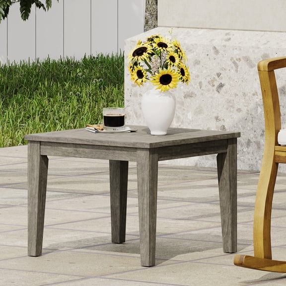 Grey Wood Side Table, Minimalist Transitional For Yard, 20x20x15.5, 30lbs Load Capacity Outdoor Design, Weight Bearing