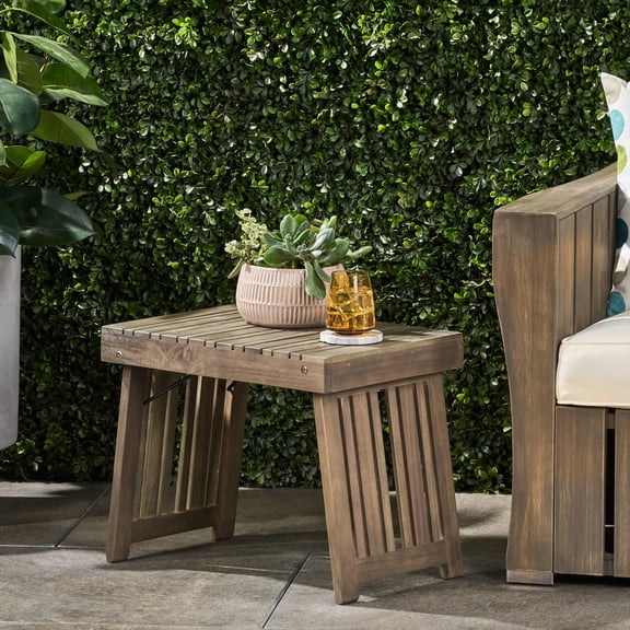 Grey Wood Side Table With Slat Fashion, Foldable, 21.12”w X 13.77”d 15.92”h Foldable In Pizzazz,