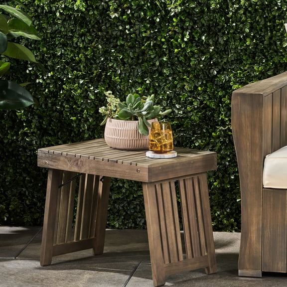 Grey Wood Side Table With Slat Pizzazz, Foldable, 21.04”w X 13.66”d 16.15”h Foldable In Allure,
