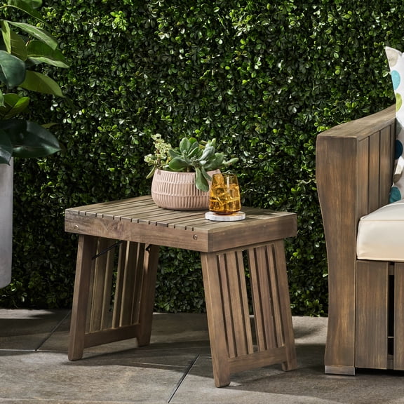 Grey Wood Side Table With Slat Pizzazz, Foldable, 21.23”w X 13.67”d 15.96”h Foldable In Allure,