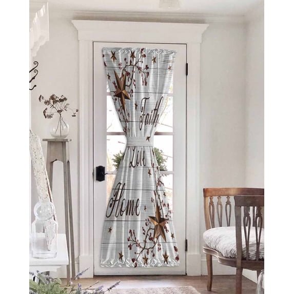 Grey Wooden Grain Blackout Curtains, French Door Curtains for Door Window, Brown Country Texas Star Branches Privacy Drapery for Patio/Sidelight Doors, 1 Panel with Tieback, 25 x 72 Inches