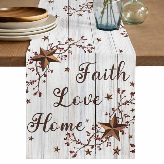 Grey Wooden Grain Table Runner, Brown Country Texas Star Branches Washable Cotton Linen Table Runners 36 Inches Long, Dresser Scarf Runner for Nightstand/End Tables/Round Tables 13''x36''