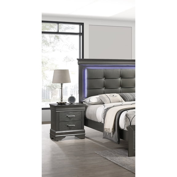 Grey Wooden Nightstand For Bedroom - Contemporary & Stylish With Functional Handles