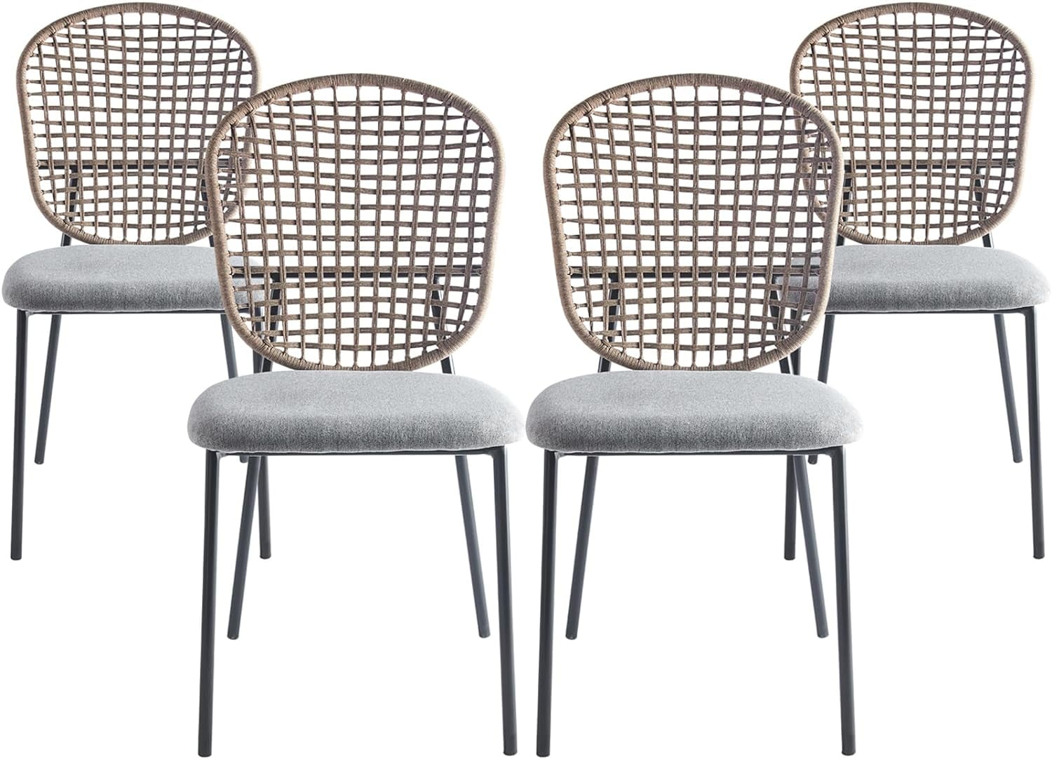 Grey Woven Back French Country Dining Chairs Set of 4, Upholstered ...