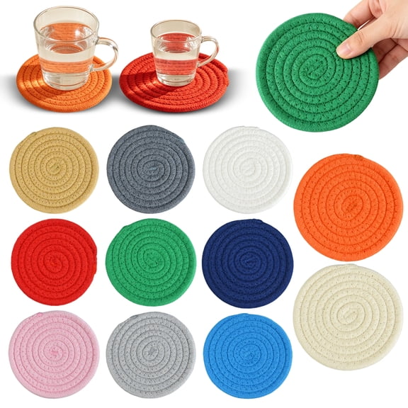 Grey Woven Cotton Coaster, Heat Resistant Mat, Trivets for Hot Pots and Pans, Hot Pads for Kitchen, Thick Braided 4.5 Inch Diameter Non-Slip Pad, Protects Dining Surfaces from