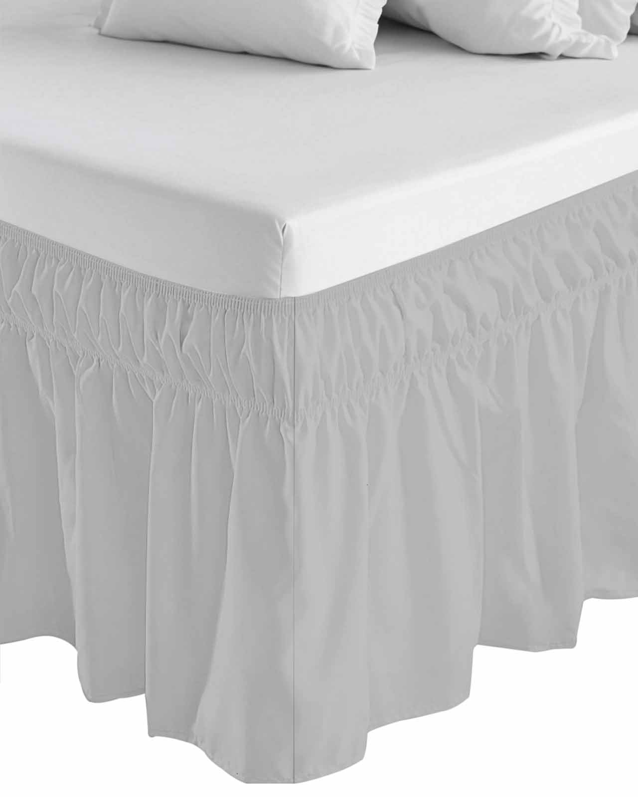 Grey Wrap Around Bed Skirts for Queen Bed 18" Drop, Bed Skirt with Adjustable Elastic Belt Dust Ruffle Bed Valance for Bedroom Hotel Luxury Modern Pure Gray Bed Frame Cover