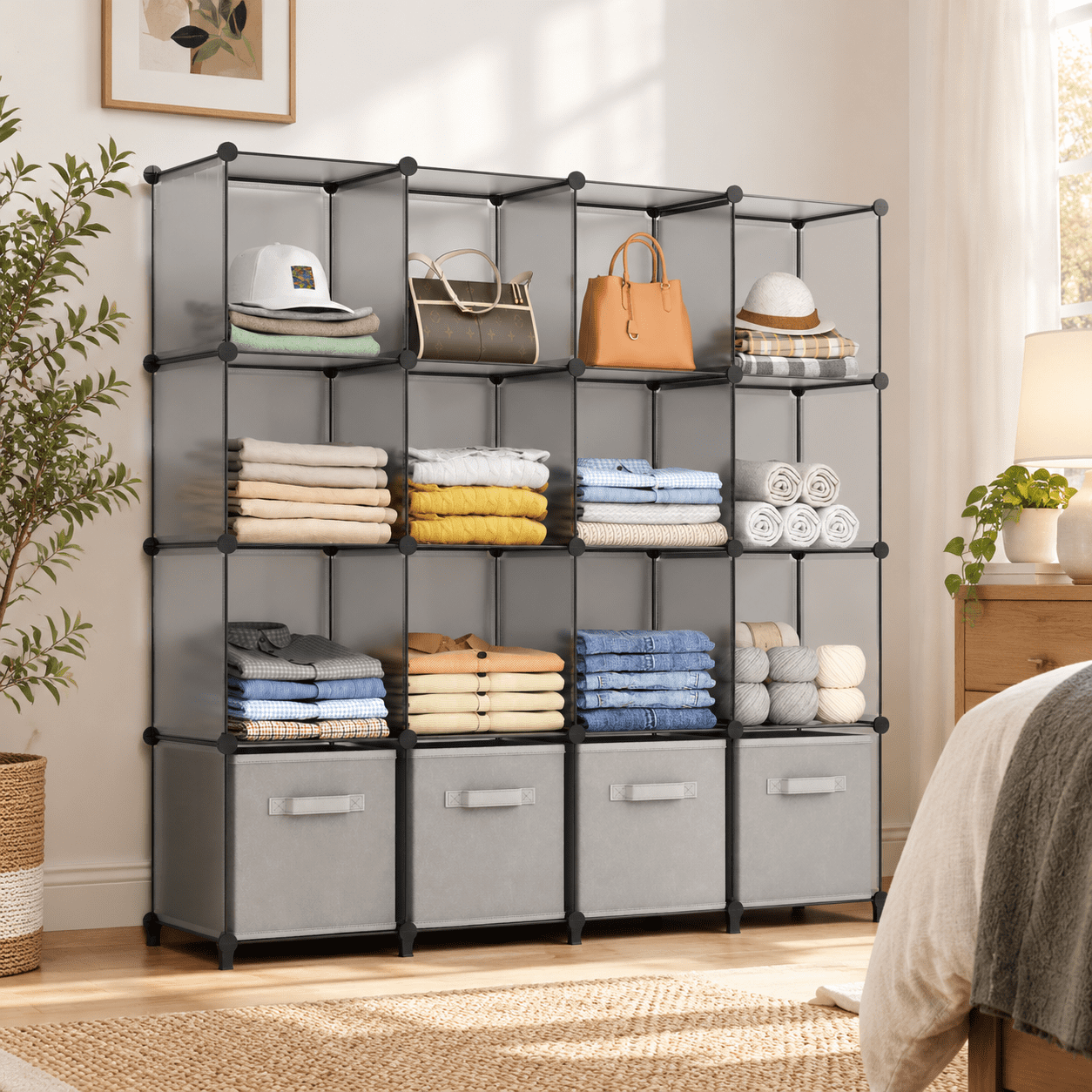 Grey X-Large 16 Cube Closet Storage Organizer for Home Organization ...