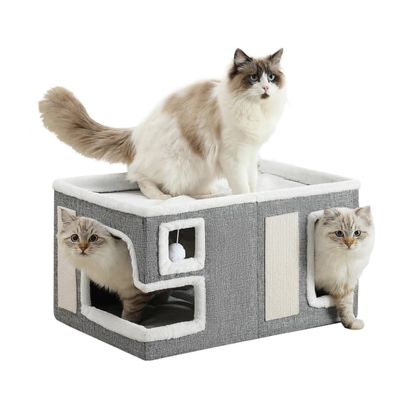 Grey X-Large Cat Cave Bed With Scratch Pad And Play Ball For Indoor Cats