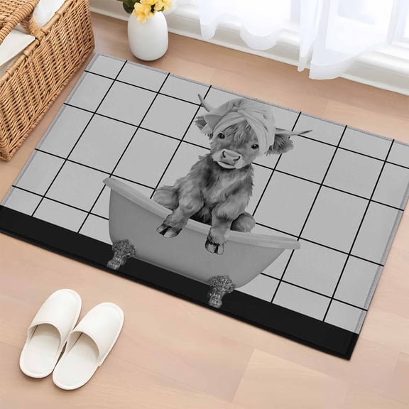 Grey Yak 2'x3' Washable Rug, Bathtub Country Gray Vintage Art Non-Slip Soft Doormat Area Rugs for Entrance Bathroom Bedsides, StainResistant Carpet for Kitchen Bedroom, Entryway Floor Mat