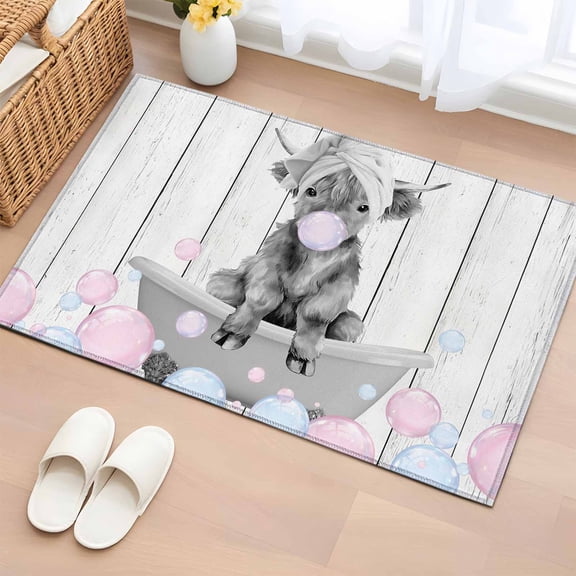 Grey Yak 2'x3' Washable Rug, Pink Blue Bubbles Bathtub Vintage Wooden Non-Slip Soft Doormat Area Rugs for Entrance Bathroom Bedsides, StainResistant Carpet for Kitchen Bedroom, Entryway Floor Mat