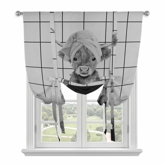 Grey Yak Balloon Curtains for Living Room/French Door, Bathtub Country Gray Vintage Art Tie Up Curtains 63 Inch Length Energy Saving Kitchen Curtains Shades for Windows 42"x63"