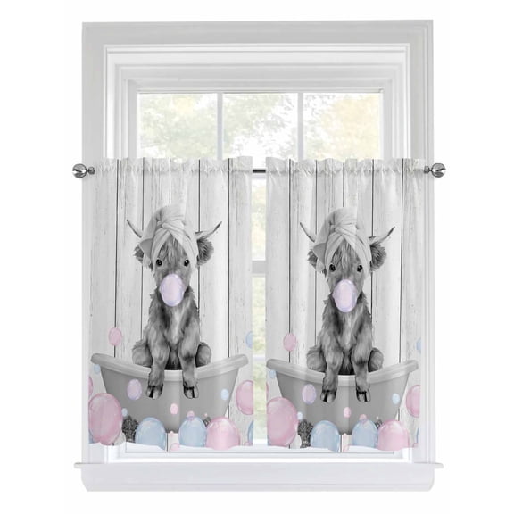 Grey Yak Bathroom Window Curtain, Pink Blue Bubbles Bathtub Vintage Wooden Light Filtering Coffee Kitchen Curtains, Bedroom Living Room Curtains 2 Panel 84"x54"