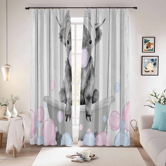 Grey Yak Blackout Curtains for Bedroom/Living Room, Pinch Pleated Black Out Curtains, Pink Blue Bubbles Bathtub Vintage Wooden Room Darkening Window Drapes with Hooks 2 Panels, 39"x70"