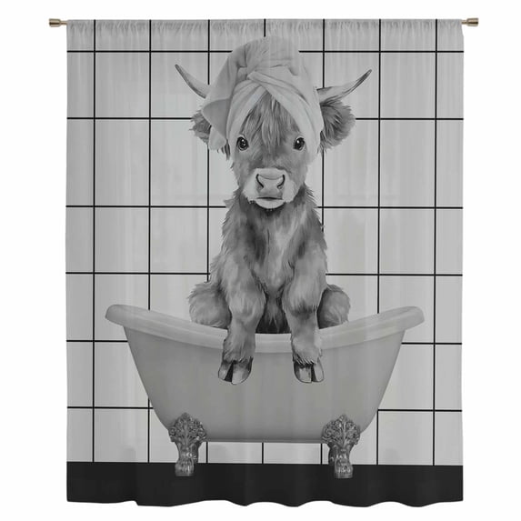 Grey Yak Sheer Curtains 45 Inches Long, Bathtub Country Gray Vintage Art Light Filering Curtains, Breathable Simi Curtain Privacy Drapes for Kitchen Bathroom Lightweight Small Window Treatment