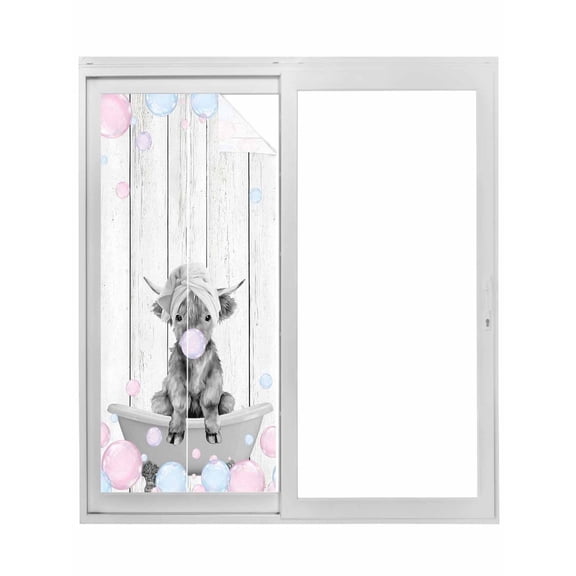 Grey Yak Window Privacy Film, Pink Blue Bubbles Bathtub Vintage Wooden Static Cling UV Sun Blocking Tint Film Heat Control Windows Films for Bedroom Bathroom, Window Stickers 17.7"x39.3"