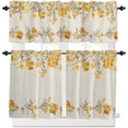 thumbnail image 1 of Grey Yellow Botanical Blossoms Kitchen Curtains Set, Farmhouse Valances Curtains Tier Rod Pocket Half Window Curtain 24 Inch Length, Spring Summer Floral Curtains for Living Room Bedroom, 1 of 6