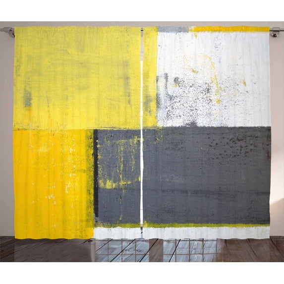 Ambesonne Abstract Curtains 2 Panel Set, Pale Yellow Squares, 108" x 84", Grey Yellow