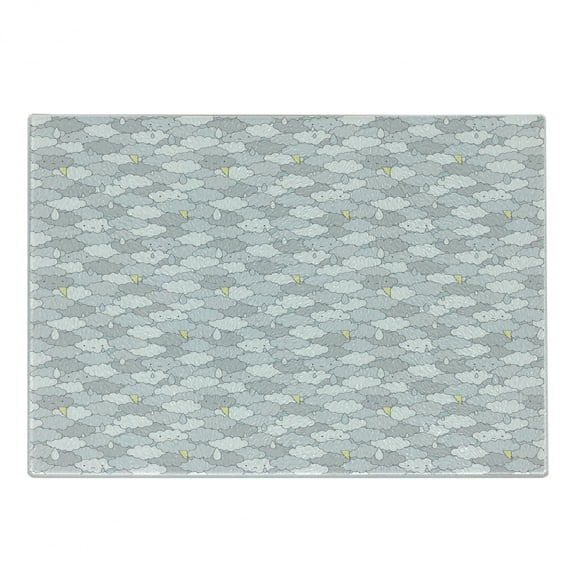 Grey and Yellow Cutting Board, Sad Crying Clouds Stormy Weather Sky with Arrows, Decorative Tempered Glass Cutting and Serving Board, Small Size, Pale Yellow Pale Grey, by Ambesonne