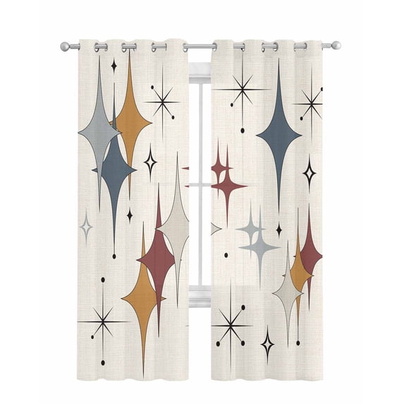 Grey Yellow Diamond Sheer Curtains 63 Inch Length 2 Panels Set for Living Room/Bedroom, Modern Geometric Middle Century Beige Kitchen Curtains Grommet Semi-Sheer Curtains Window Treatments 42"x63"x2