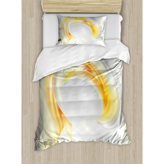 Grey and Yellow Duvet Cover Set, Abstract Modern Futuristic Wavy Image Ombre Design Art Print, Decorative 2 Piece Bedding Set with 1 Pillow Shams, Twin Size, Black Marigold and Grey, by Ambesonne